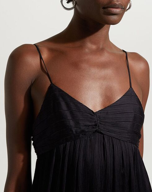 Robe en Crépon de Soie mélangée Pinstri noire