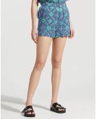 Short paperbag en Coton & Lin Nura imprimé bleu/vert