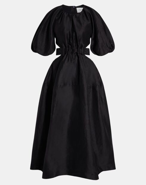 Abito midi in misto lino con intaglio Mimosa nero