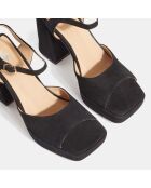 Sandales en velours de Cuir noires - Talon 10.5 cm