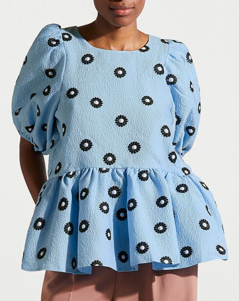 Top gaufré Liw à motifs bleu clair