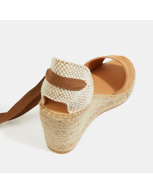 Espadrilles compensées en Velours de Cuir Ania camel - Talon 8 cm