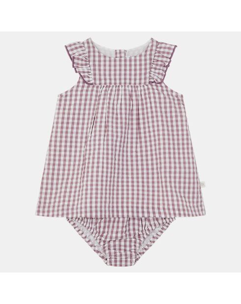 Anoula bis Clt Gingham Kleid aus Biobaumwolle, ecru/lila