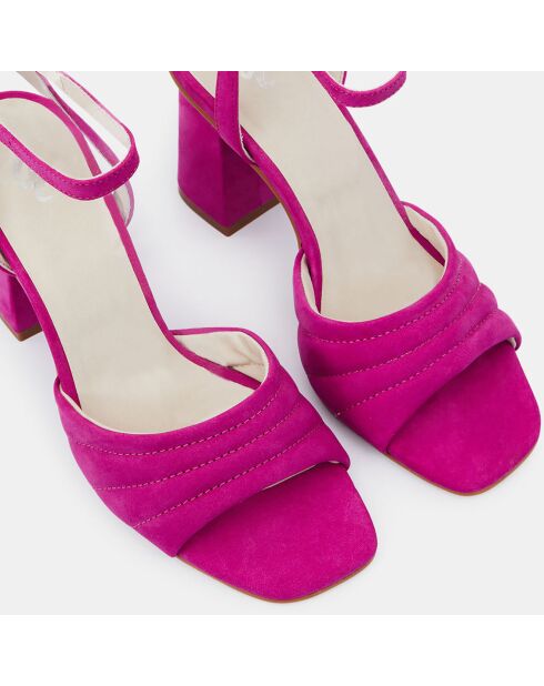 Fuchsiafarbene Sandalen aus gestepptem Leder - Absatz 8 cm