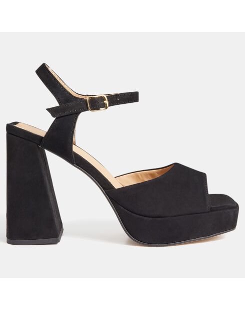 Sandales en velours de Cuir noires - Talon 10.5 cm