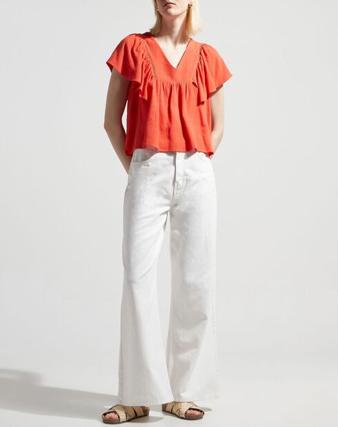 Top à volant en Coton & Lin Leonie orange