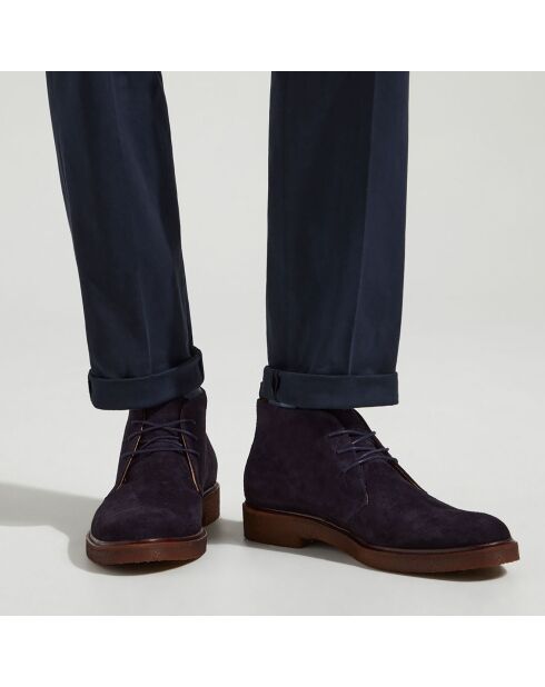 Bottines en Velours de Cuir mid bleu marine