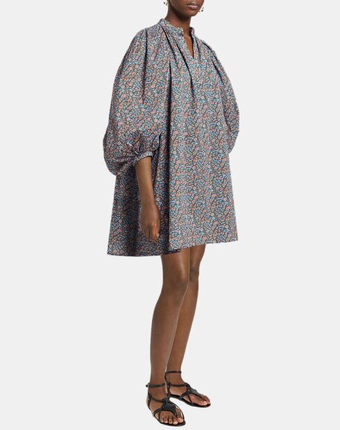 Robe en Popeline Vanessa imprimée bleue