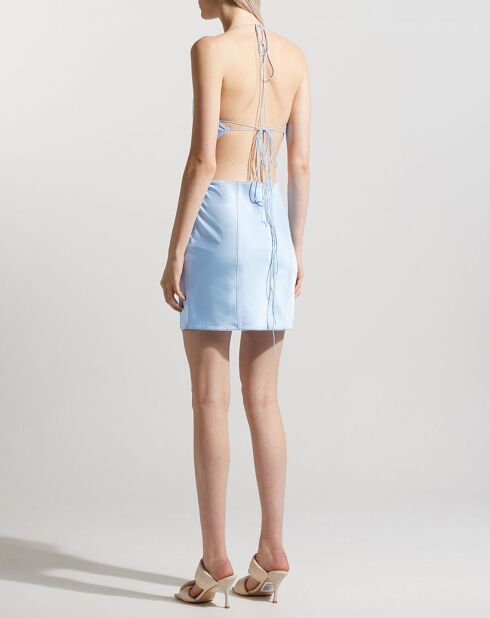 Vivienne hemelsblauwe satijnen mini-jurk