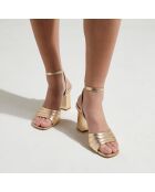 Gouden gewatteerde leren sandalen met hak - hak van 8 cm