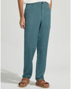 Pantalon en Lin & Coton Pupant tapered vert/gris