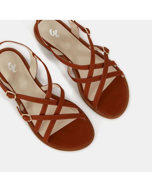 Sandales plates en Cuir orange brique