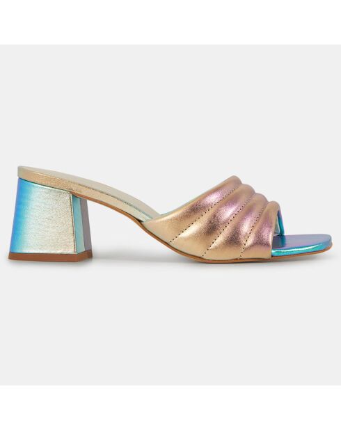 Mules à talon en Cuir matelassées multicolores - Talon 6 cm