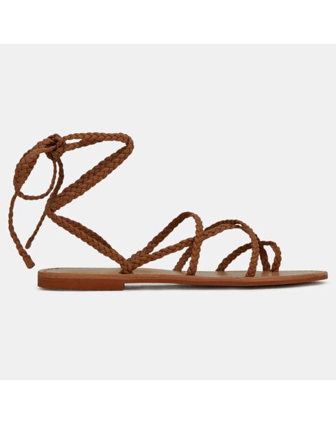 Braune geflochtene Ledersandalen mit Knöchelschnürung