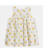 Robe en Coton Bio Biche popeline aop écru/jaune
