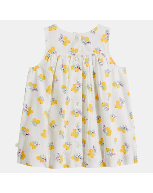 Robe en Coton Bio Biche popeline aop écru/jaune
