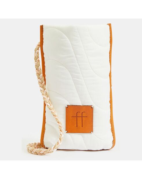 Pochette de téléphone en Nylon écru/orange - 19x11 cm