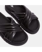 Mules plates en Cuir matelassées noires