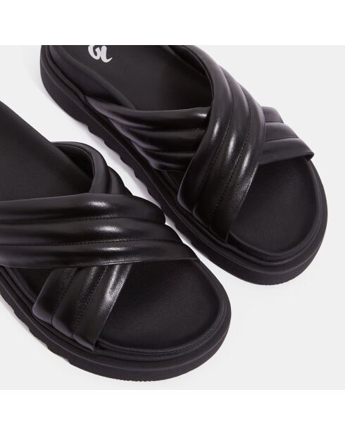 Mules plates en Cuir matelassées noires
