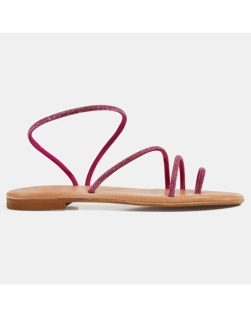 fuchsiafarbene Ledersandalen mit Strass