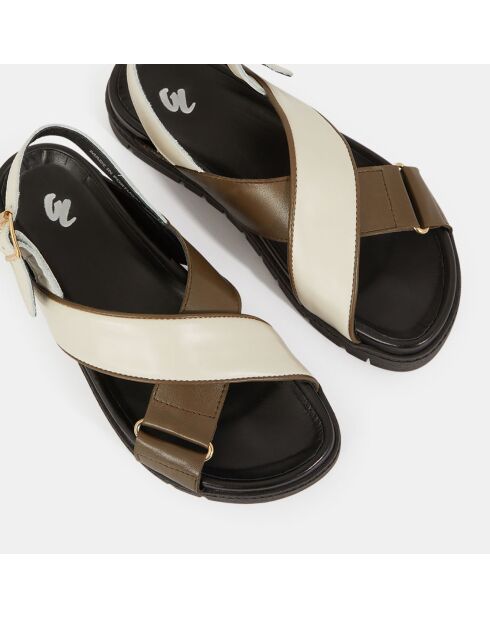 Sandales en Cuir blanc/kaki