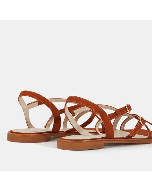 Sandales plates en Cuir orange brique