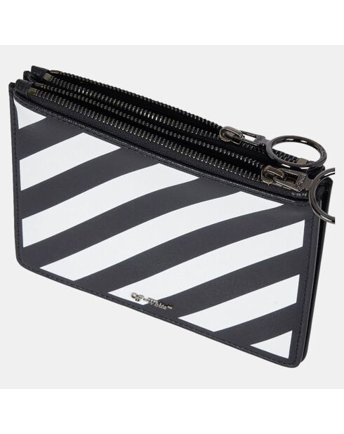Pochette en Cuir de vachette Diag noir/blanc - 14x18x2 cm