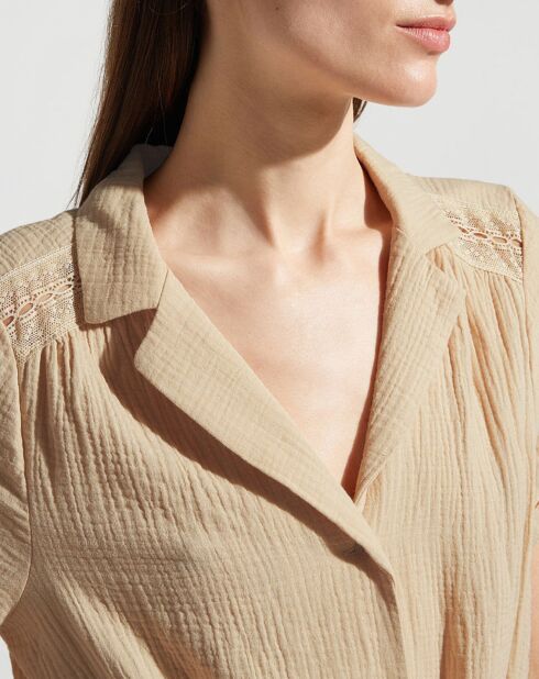 Robe en Lin & Coton Lalie col chemisier beige