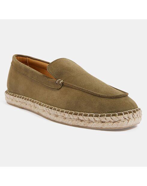 Mocassins espadrilles en Velours de Cuir vert chiné