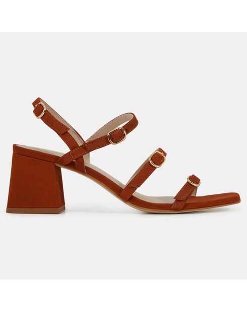 Sandalen aus ziegelorangefarbenem Leder mit Absatz 6 cm