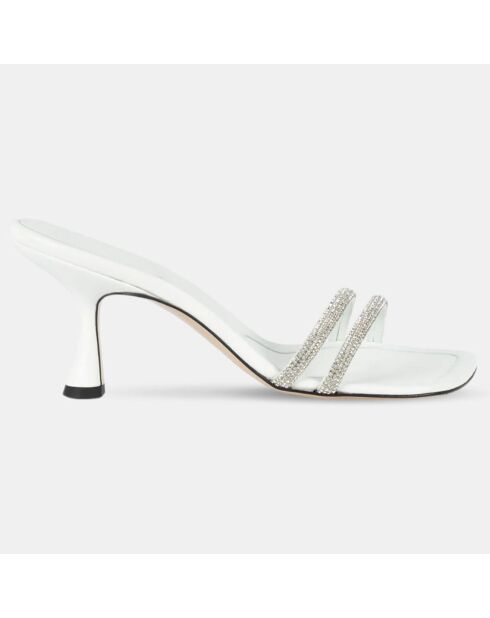 Julio Pantolette aus Lammfell und Strass, 8 cm Absatz, weiß