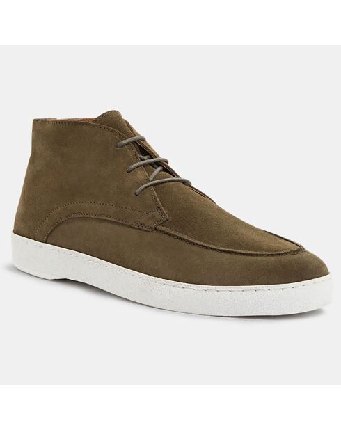 Derbies en Velours de Cuir mid vert kaki