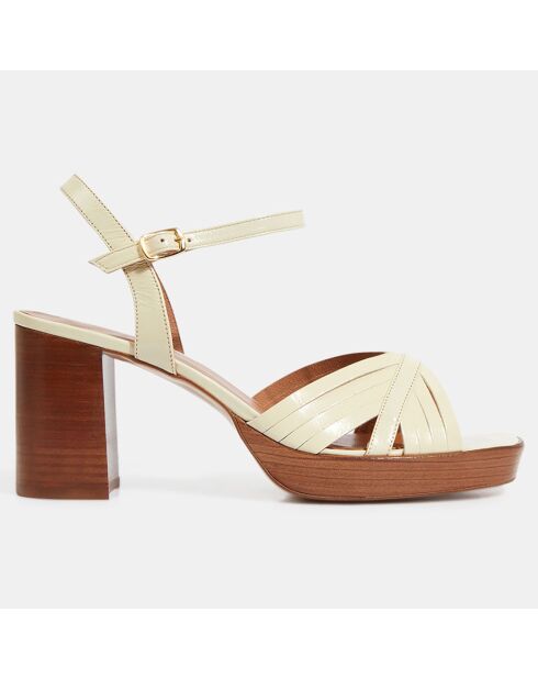 Ecru leren sandalen met hak 7,5 cm