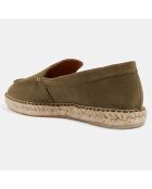 Mocassins espadrilles en Velours de Cuir vert chiné