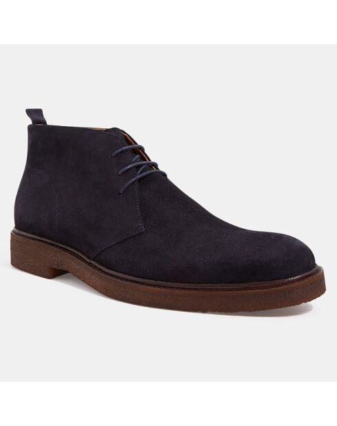 Bottines en Velours de Cuir mid bleu marine