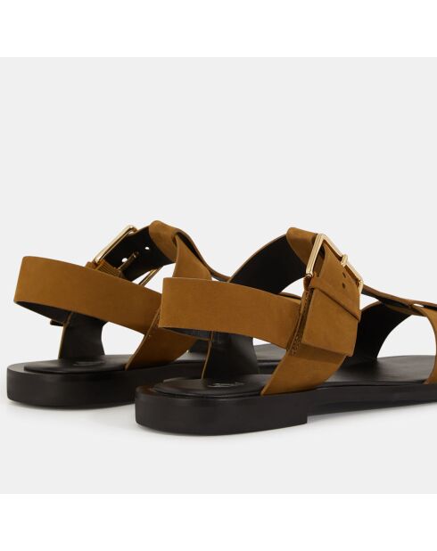 Sandales plates en Cuir camel