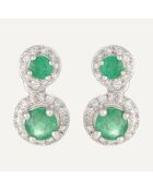 Boucles d'oreilles Saki Diamants 0.11 ct & Emeraudes 0.36 ct or blanc