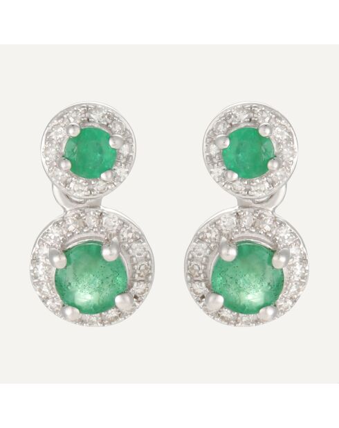 Boucles d'oreilles Saki Diamants 0.11 ct & Emeraudes 0.36 ct or blanc