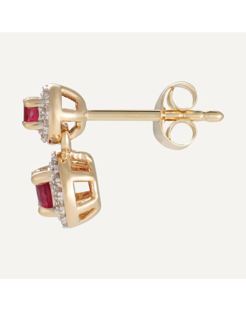 Saki Ohrringe Diamanten 0,11 Karat und Rubin 0,48 Karat Gelbgold