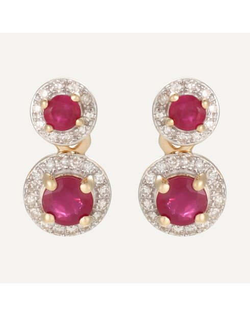 Saki Ohrringe Diamanten 0,11 Karat und Rubin 0,48 Karat Gelbgold