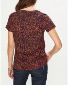 T-Shirt col rond print feuille rouge/noir