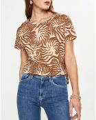 T-Shirt print corail marron