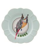 Assiette plate en Porcelaine  fleur Perruches Amore multicolore  - D.23 cm