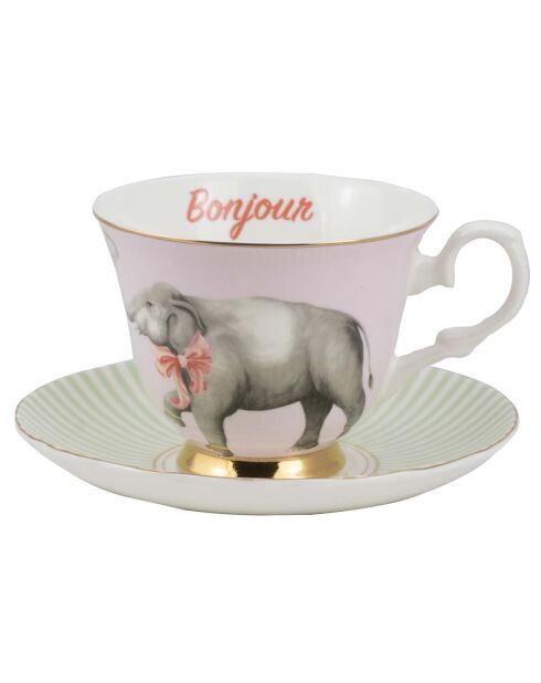 Tasse à thé avec soucoupe en Porcelaine Elephant - Animal Magic rose pale - 280ml