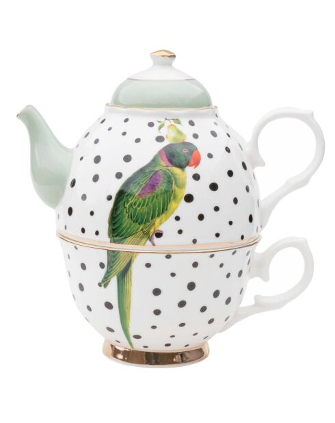 Tetera solitaria de porcelana con diseño de loro con lunares, multicolor, 360 ml