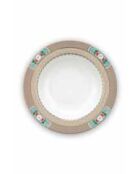 6 Assiettes en Porcelaine creuses Blushing Birds kaki - D.21.7 cm