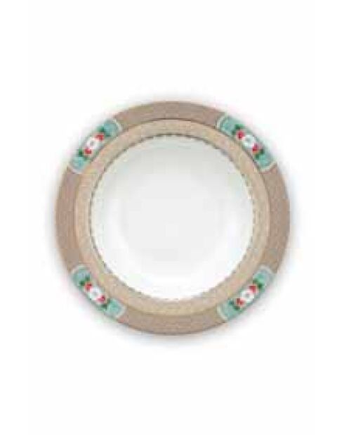 6 hohle Porzellanteller in Khaki Blushing Birds, D.21,7 cm