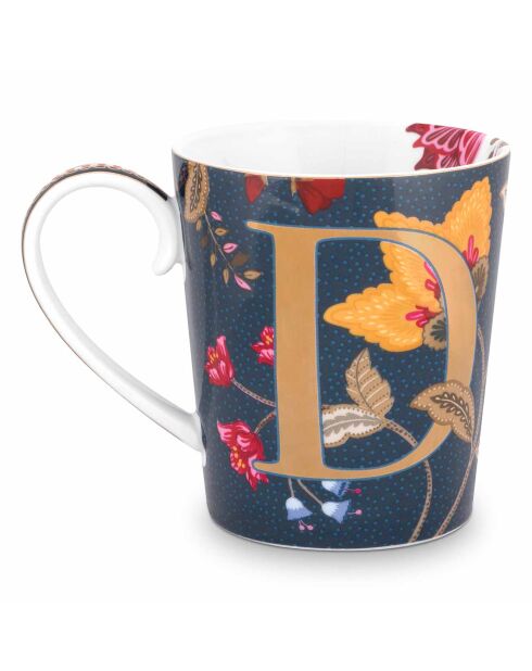 Alphabet Floral Fantasy D blauwe porseleinen mok - 350ml