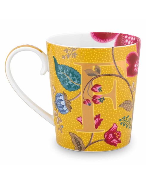 Alphabet Blushing Birds F Porzellantasse, 350 ml, gelb