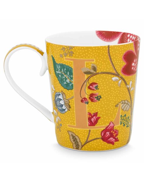 Alphabet Blushing Birds L Porzellanbecher, 350 ml, gelb